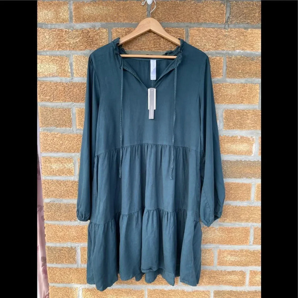 Anthro Amadi Glenn Peasant Sleeves Tiered Tunic MIDI Dress Large - Picture 1 of 15